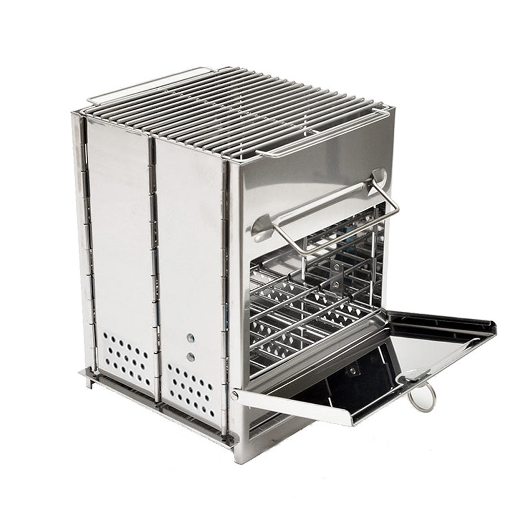 Portable Folding Stainless Steel Wood-Burning Camping and Barbecue Stove