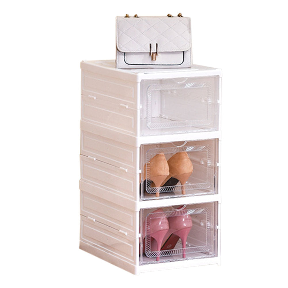 3 Tiers Foldable Stackable Shoe Organizer with Clear Door Plastic Shoe Rack