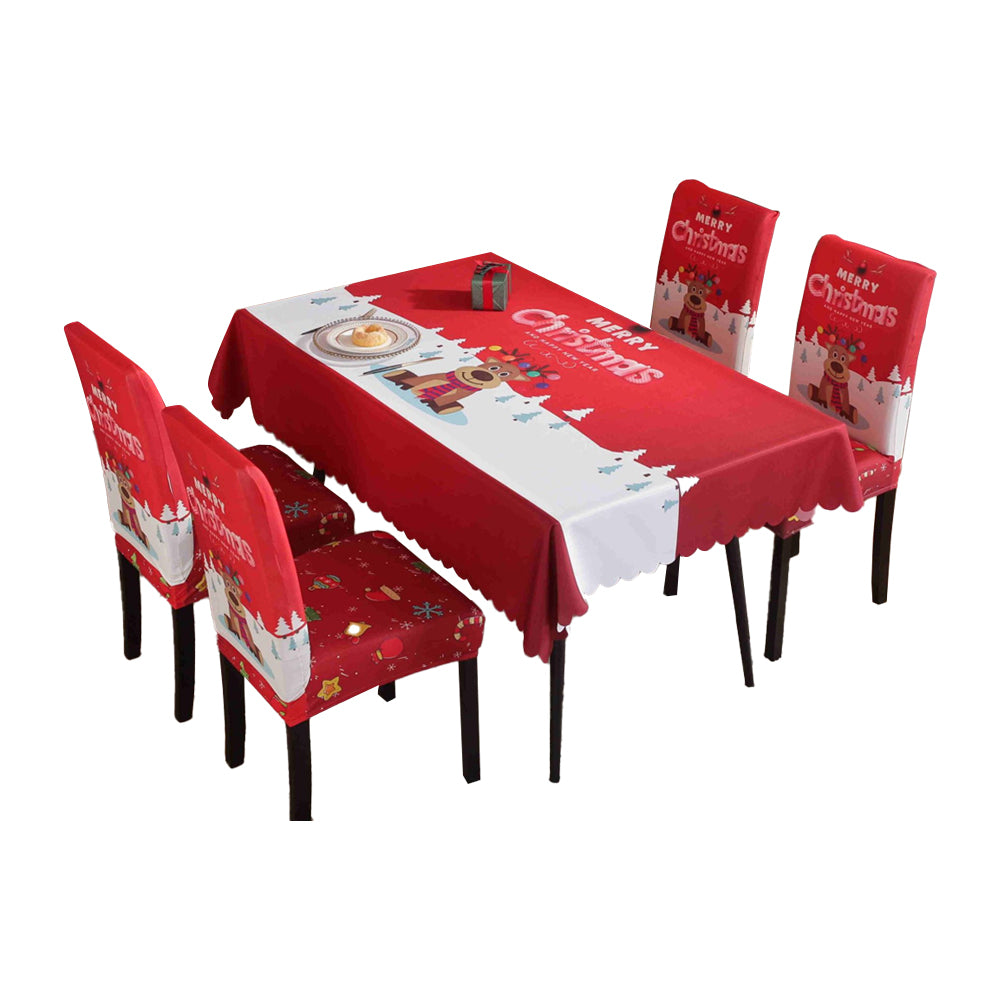 Christmas Tablecloth with 4 Chair Cover-Christmas reindeer