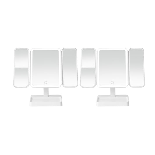 2Pcs Tri-Fold Standing LED Makeup Mirror with 2X 3X Magnification