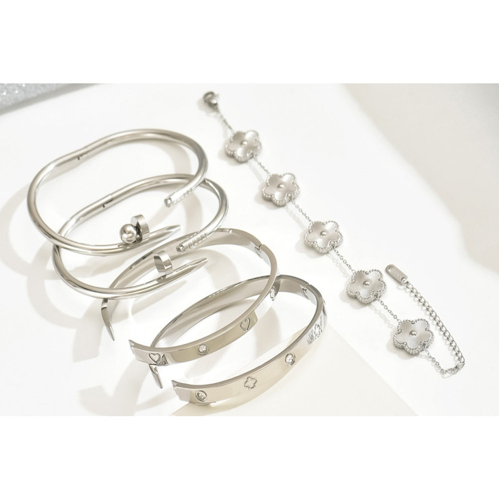 5Pcs Stainless Steel Open Cuff Bracelets and Chain Bracelet Set