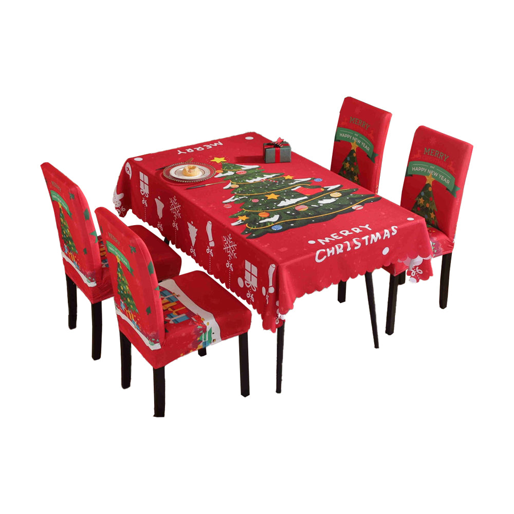 Christmas Tablecloth with 4 Chair Cover-Christmas tree