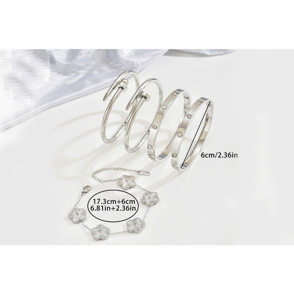 5Pcs Stainless Steel Open Cuff Bracelets and Chain Bracelet Set