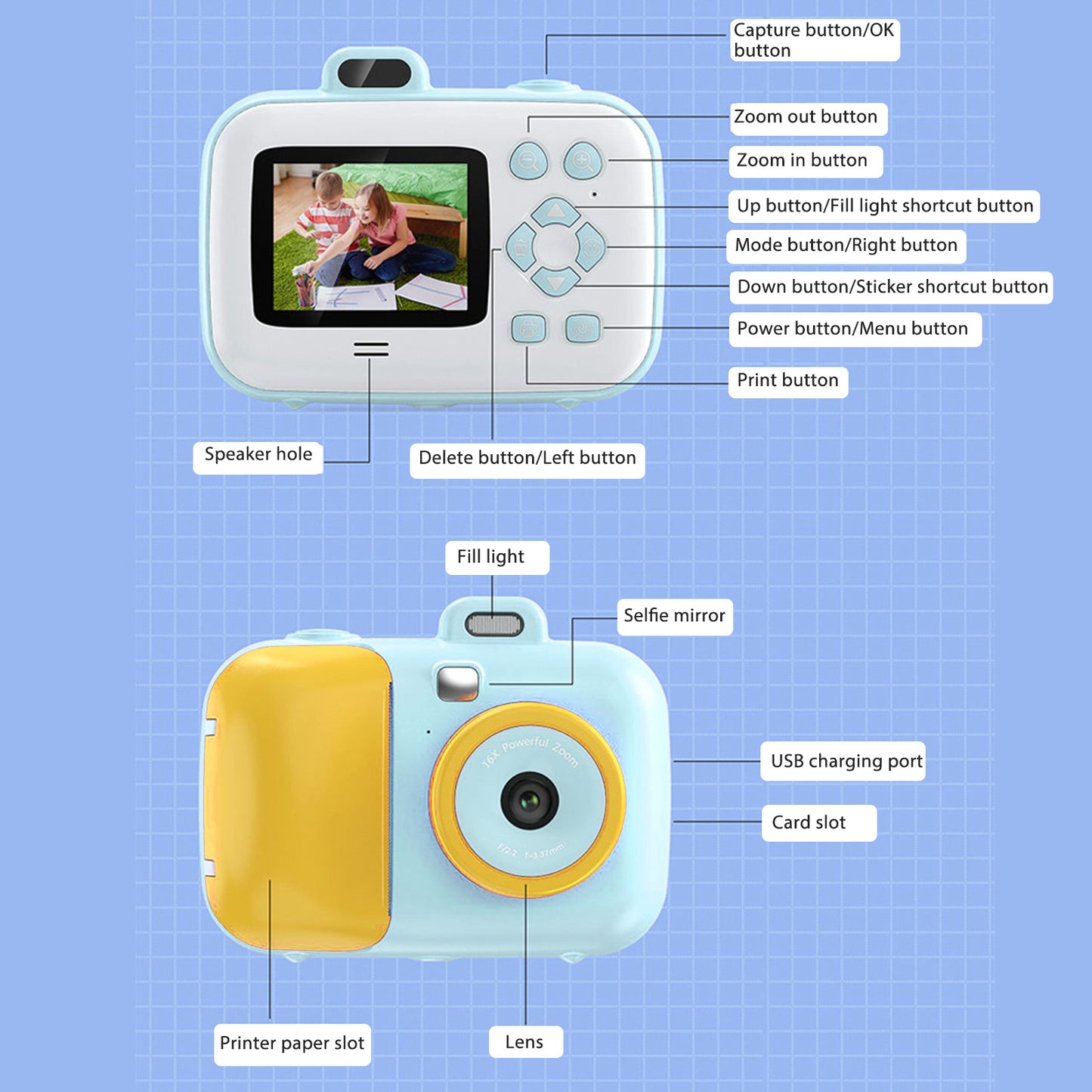 Thermal Instant Print Camera 2.7K 42MP 2.4in HD IPS Screen HD with 4 Rolls Print Paper