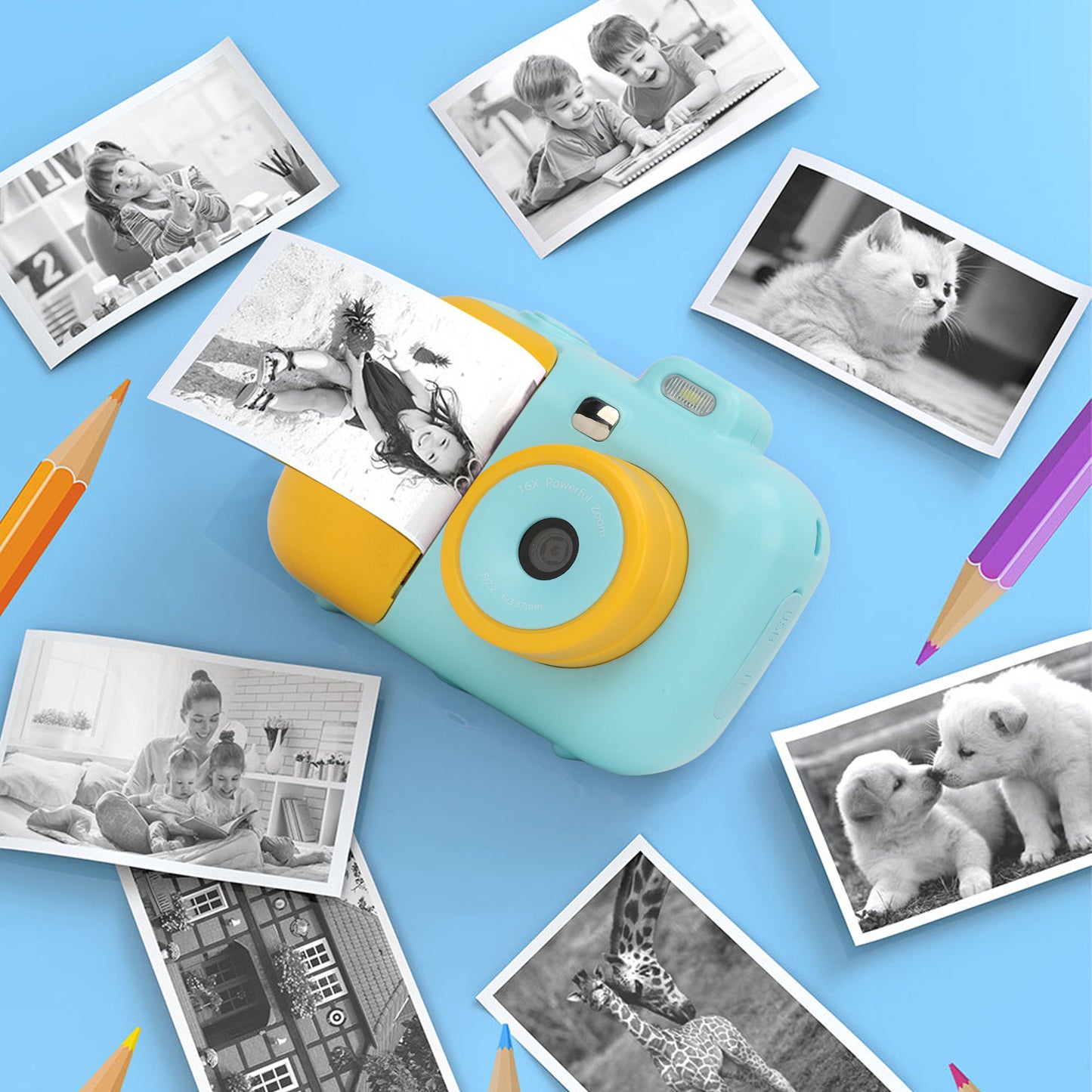 Thermal Instant Print Camera 2.7K 42MP 2.4in HD IPS Screen HD with 4 Rolls Print Paper