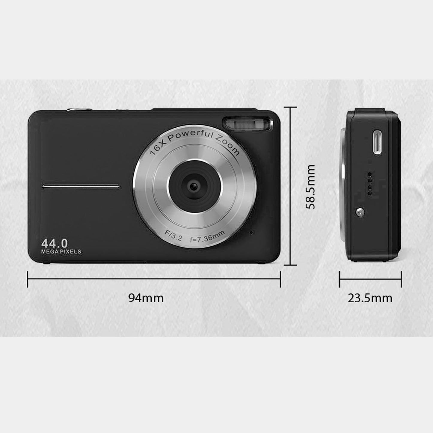44MP 1080P HD Digital Camera 16X Zoom Auto Focus 2.5 Inch IPS Display Anti Shake