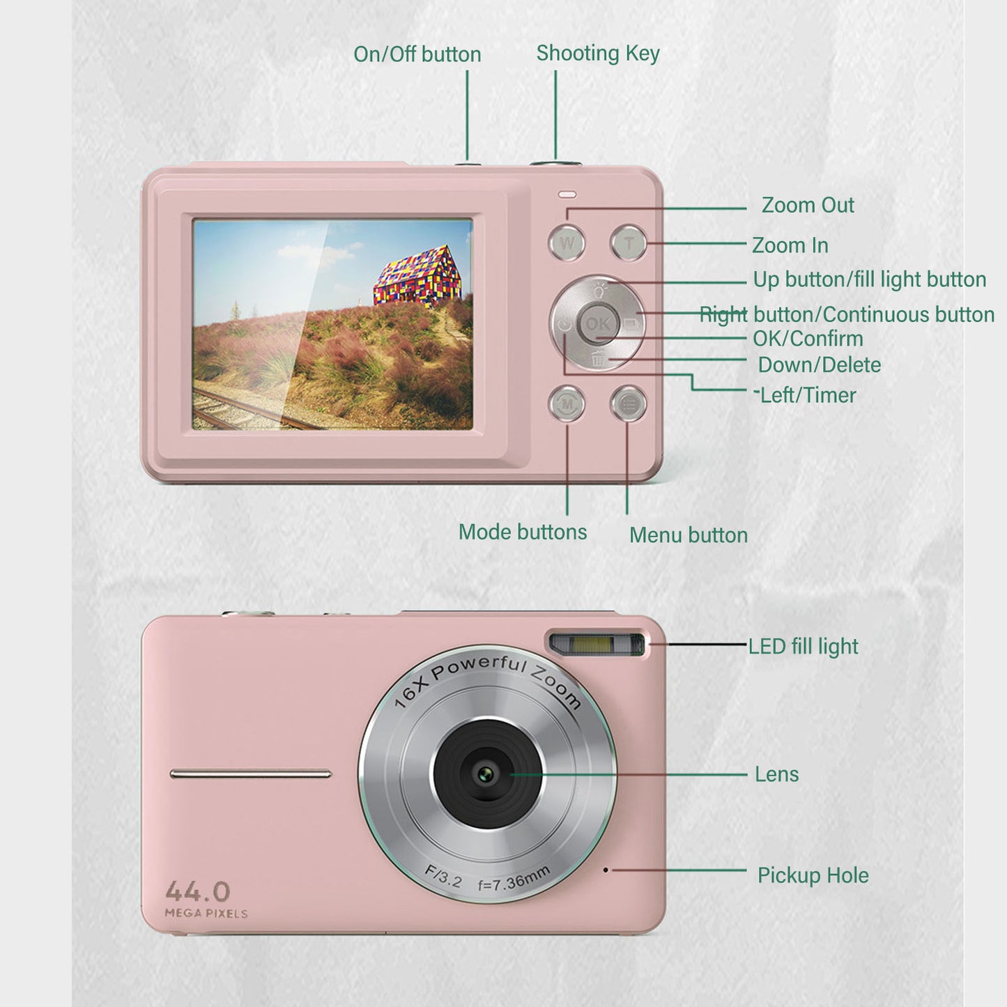 44MP 1080P HD Digital Camera 16X Zoom Auto Focus 2.5 Inch IPS Display Anti Shake