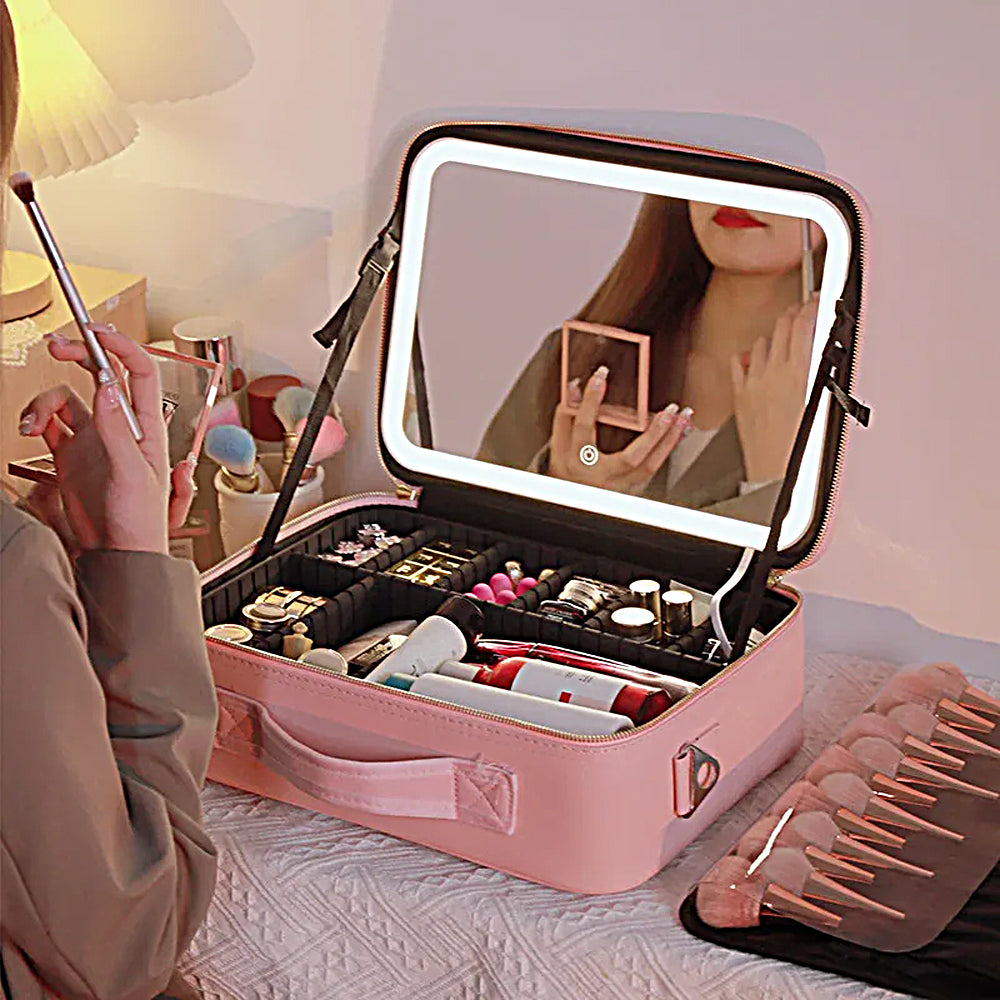 Portable Travel Makeup Case with LED Light and Mirror