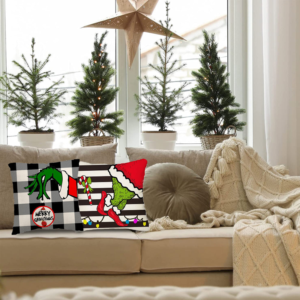 4Pcs Christmas Print Throw Pillow Case Cartoon Cushion Cover Home Sofa Decor Gift-Style 1