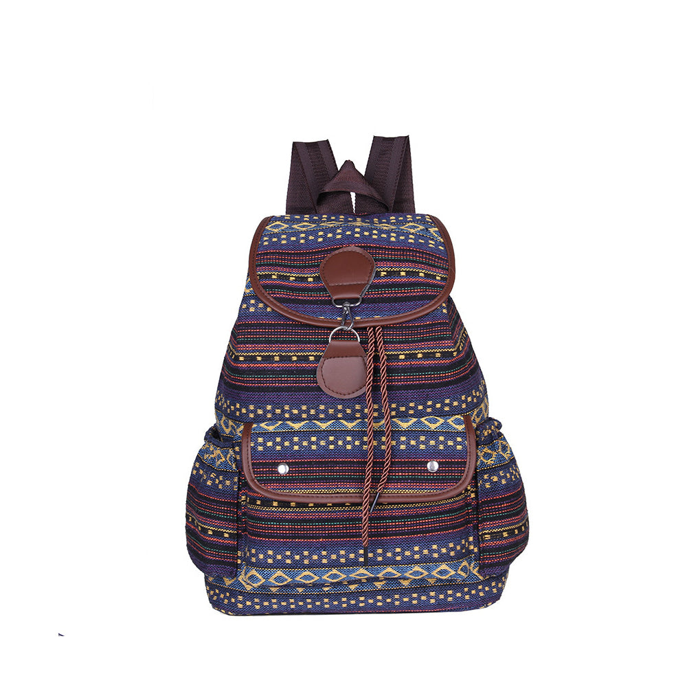 Boho Style Flap Drawstring Backpack