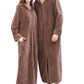Unisex Long Hooded Zipper Bathrobe Fleece Robes Winter Warm Nightgown Sleepwear Pyjamas-Coffee