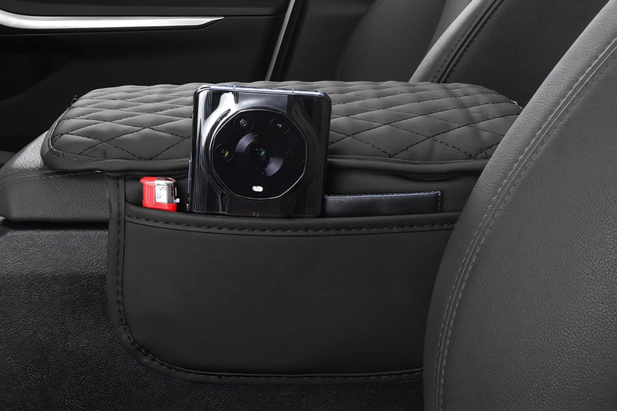 Microfiber Leather Car Center Console Cover Car Arm Rest Cover with 2 Storage Bags