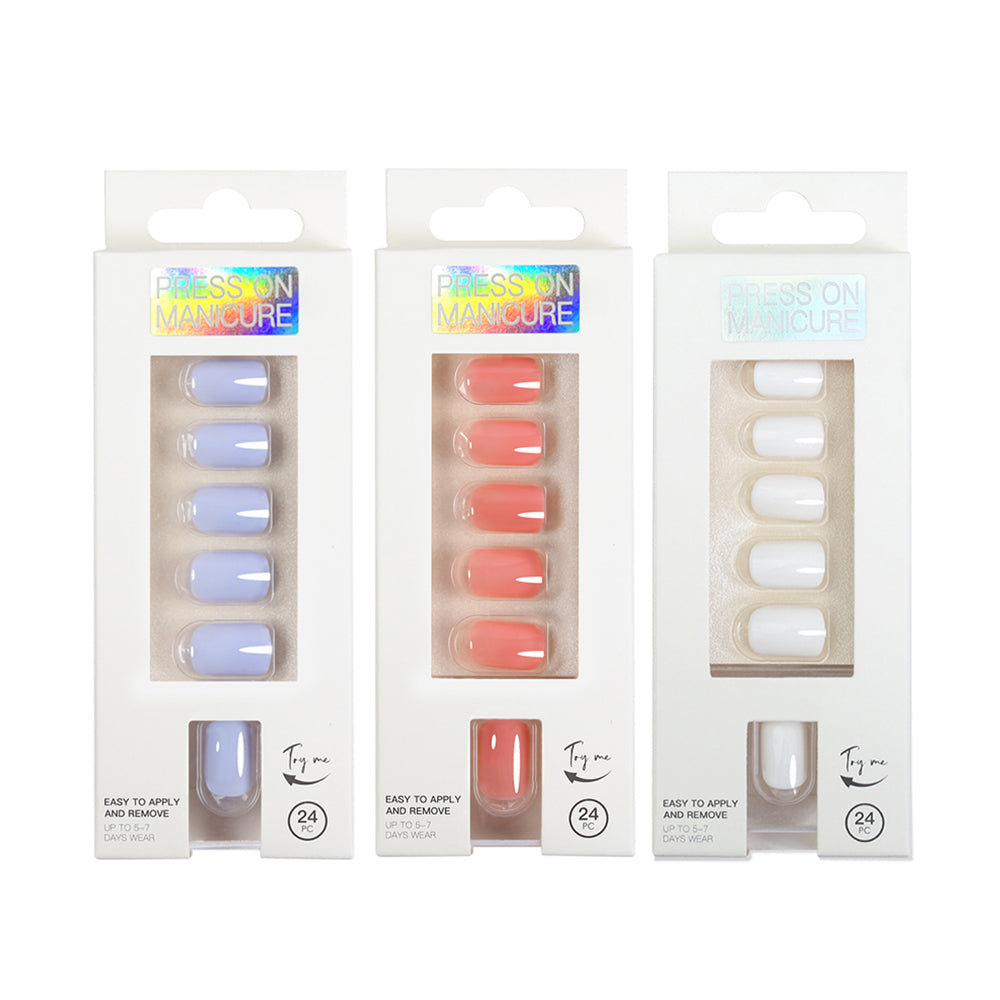 3Sets Reusable Solid Color Fake Nails Press On Manicure