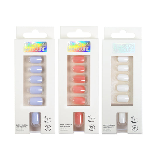 3Sets Reusable Solid Color Fake Nails Press On Manicure
