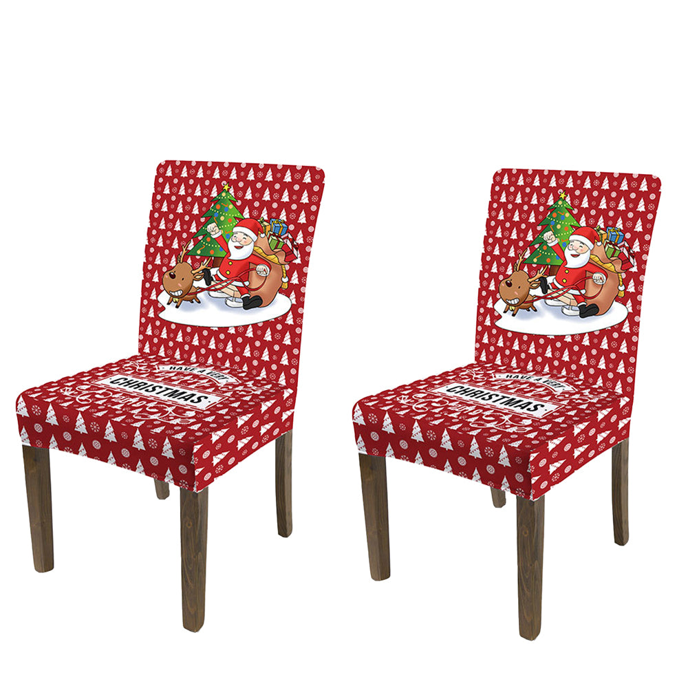 2Pcs One-piece Christmas Stretch Dining Room Chair Protector Cover-Sledge