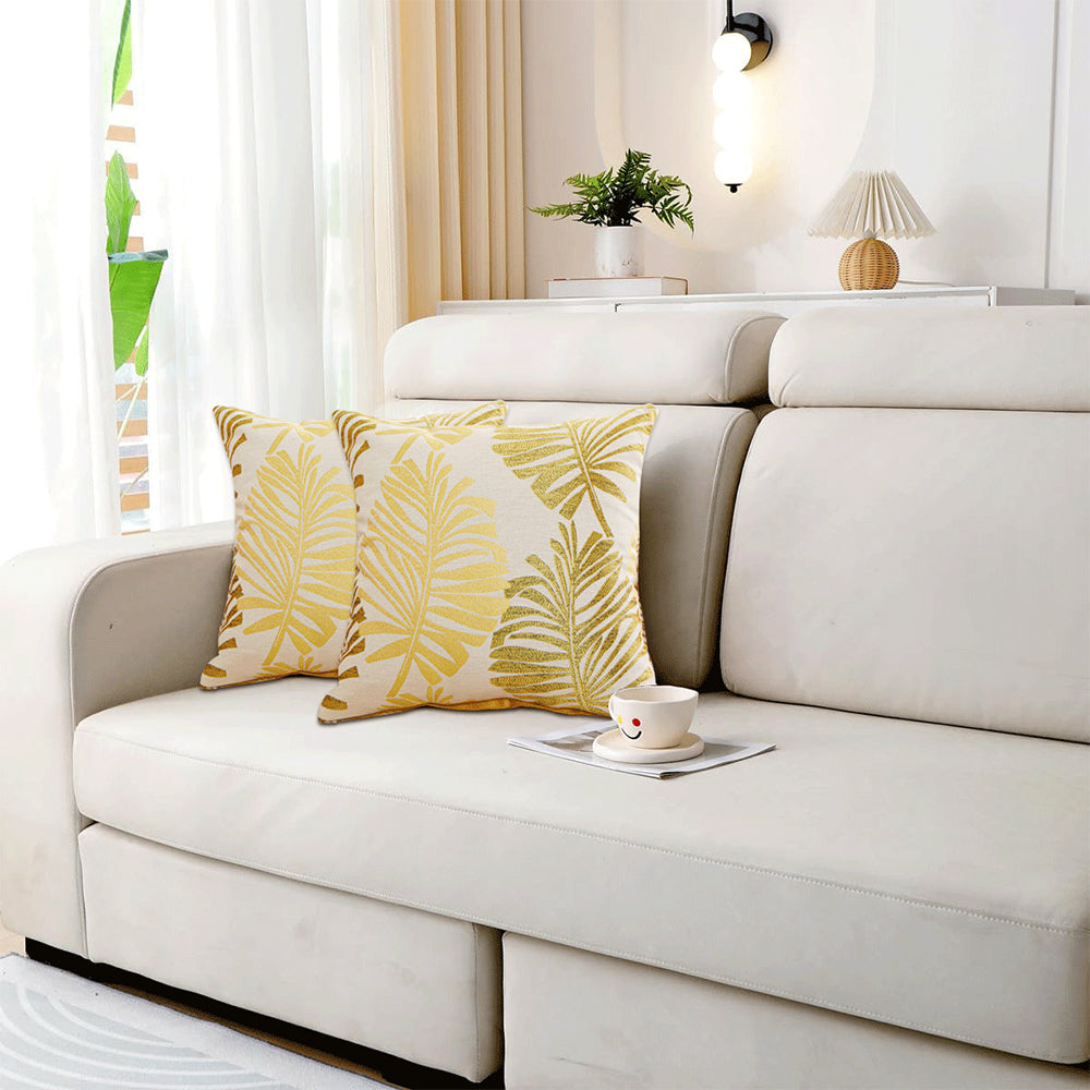 2Pcs 45x45cm Palm Leaf Floral Print Single-Sided Pillow Cover for Sofa Pillow