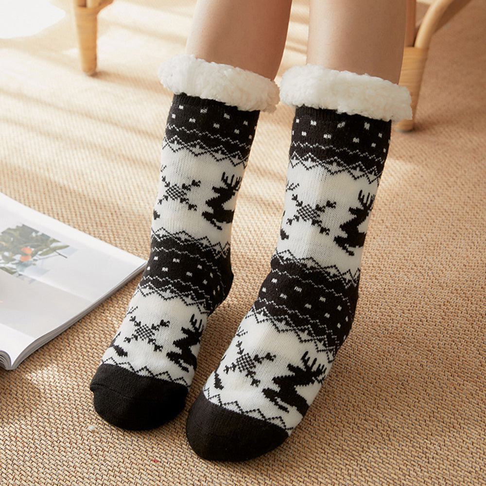 Christmas Non-Slip Floor Socks for Women - Cozy Fleece House Socks with Anti-Slip Sole