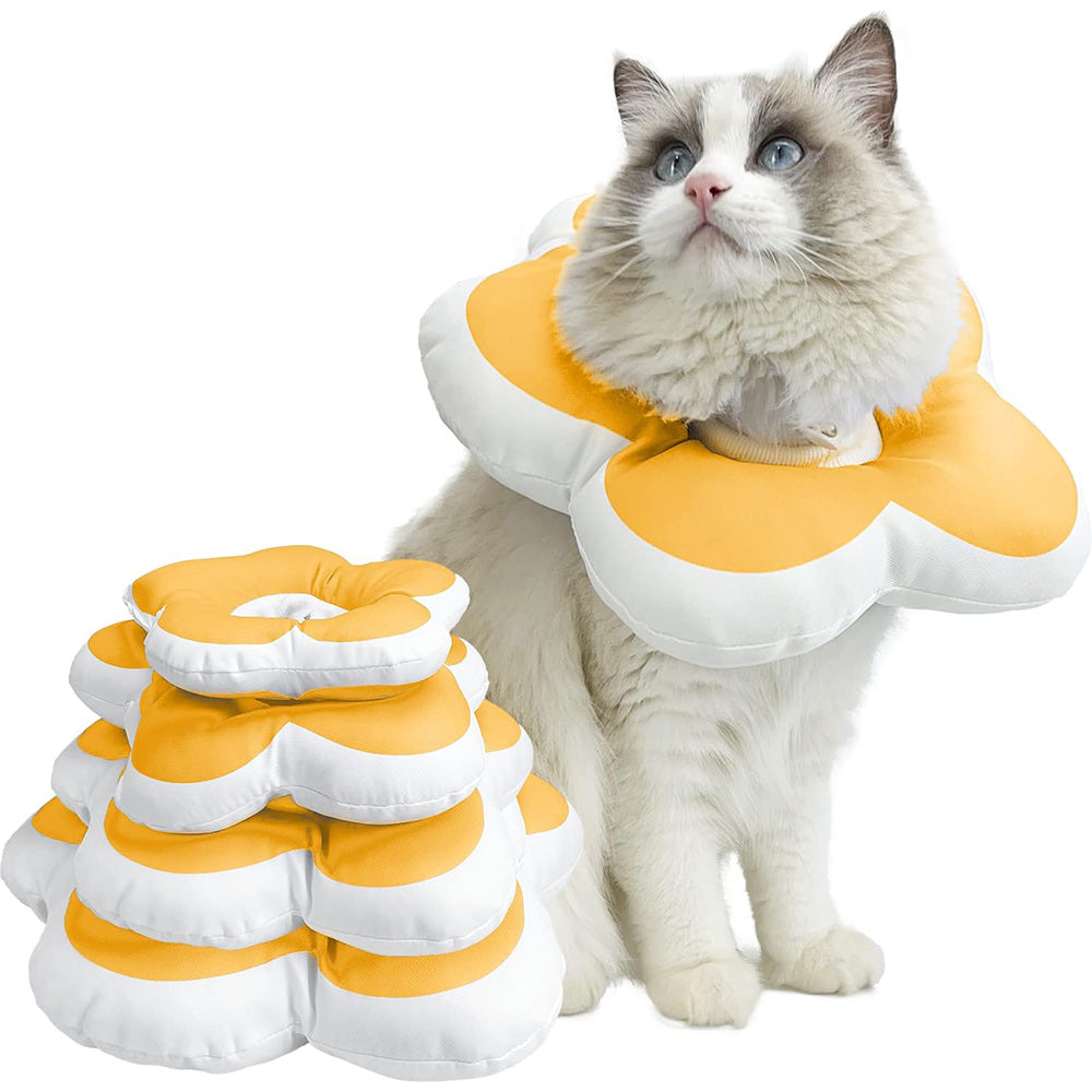 Cute Flower Cat Cone Collar Anti-Bite Lick Wound Healing Protective Neck Collar-Yellow