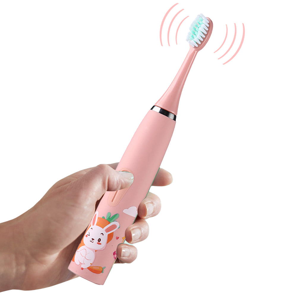 Cute Cartoon Electric Soft Toothbrush with 6 Replacement Electronic Toothbrush Heads