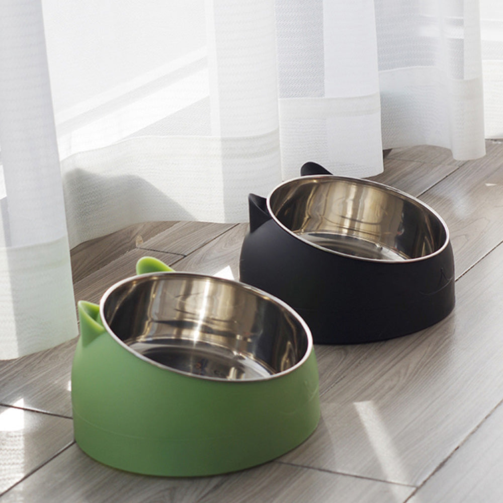 400ml Stainless Steel Tilted Pet Bowl Non-Slip Raised Feeder for Cats and Dogs