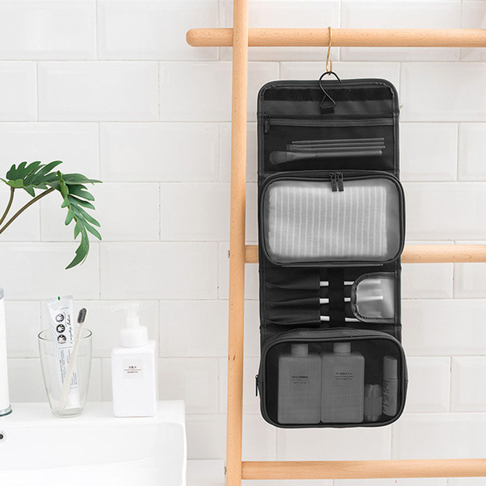 PU Leather Water-resistant Toiletry Bag Travel Bag Hanging Travel Organizer