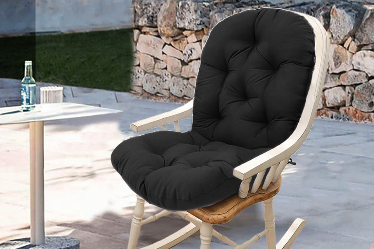 Solid Twill Swivel Rocker Chair Cushion High Back Water Resistant Pad-Black