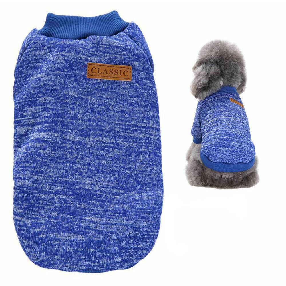 Dog Sweatshirt Pullover Classic Round Neck Soft Clothes for Small Medium Dogs Cats-Blue
