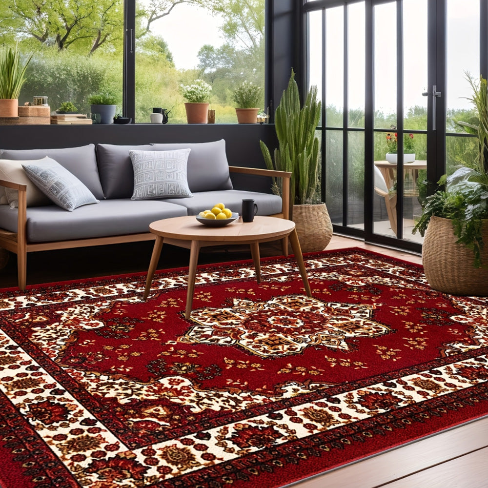 Large Floor Rug Crystal Velvet Vintage Boho Non-Slip Carpet for Bedroom Dining Room