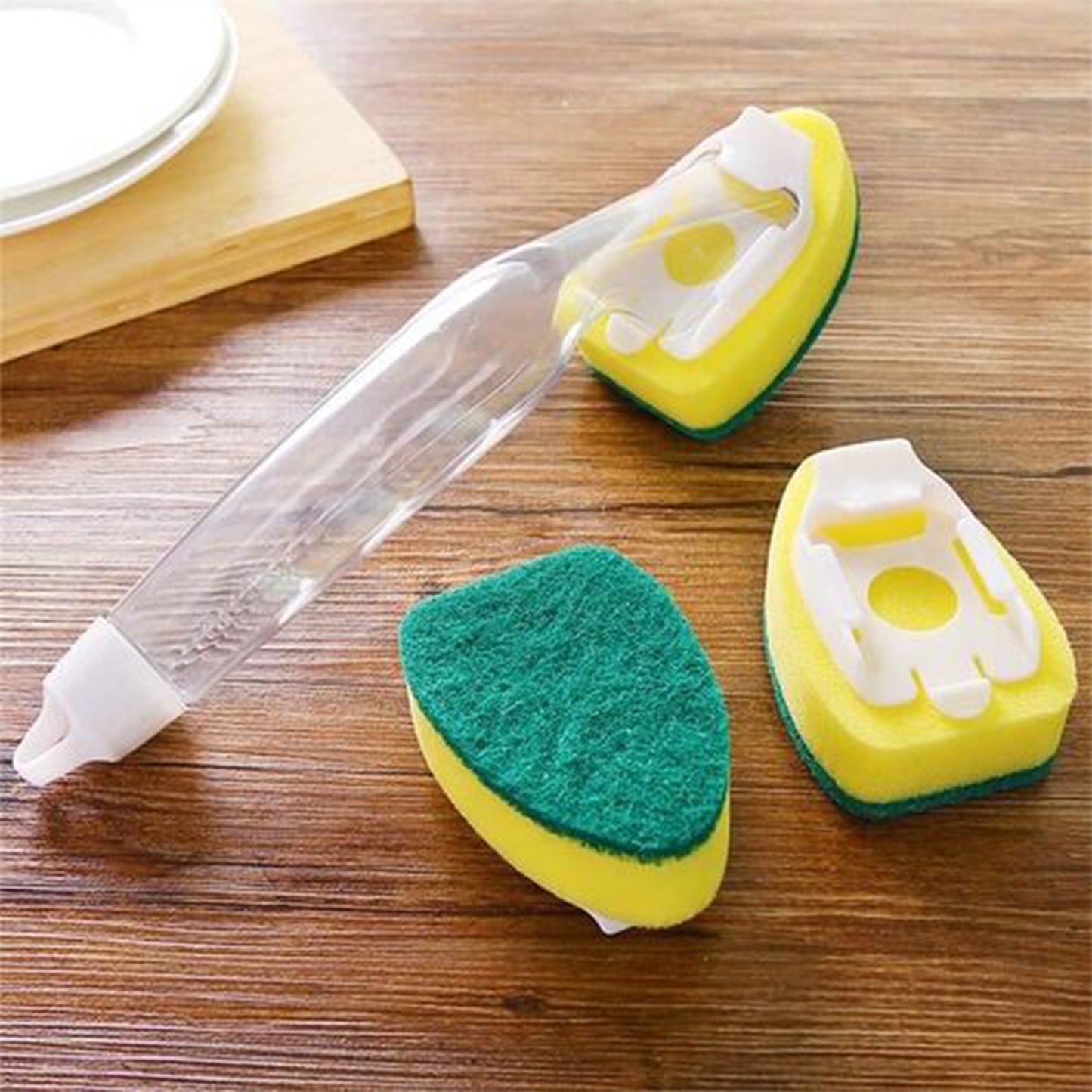 5Pcs Kitchen Soap Dispenser Sponge Brush with Handle Set-1 Handle+5 Sponge