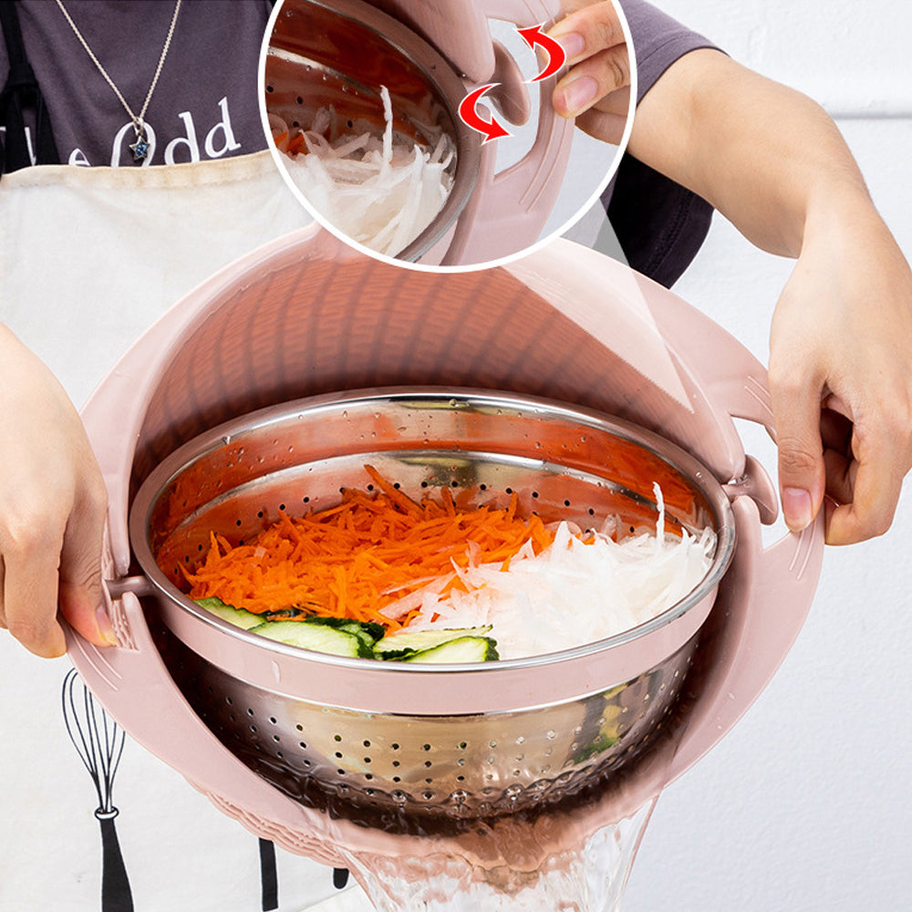 4 In 1 Double-layer Rotatable Colander Bowl Set with Lid and 3 Blades