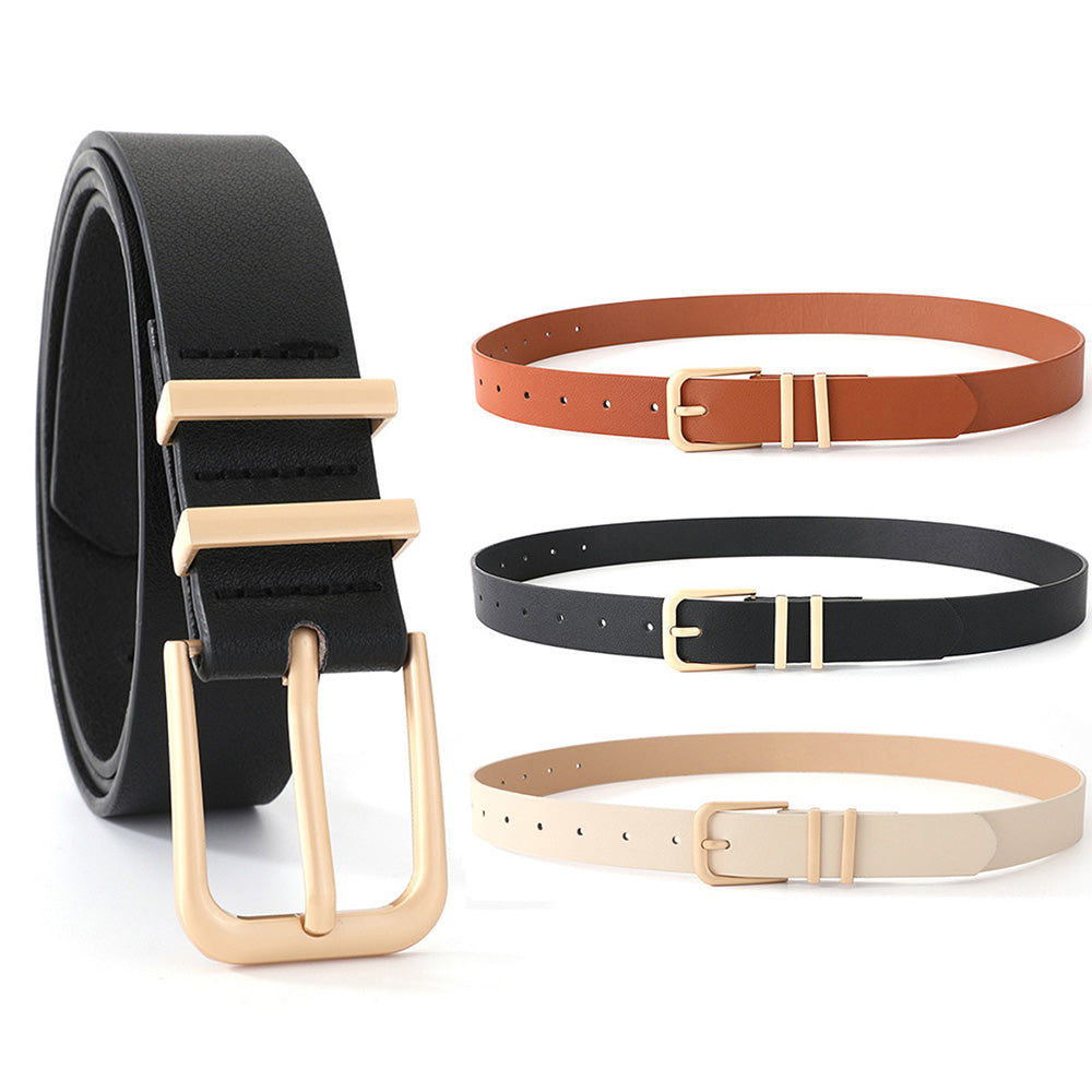 3Pcs Women PU Leather Waist Belt Gold Pin Buckle Casual Belt for Jeans Dress