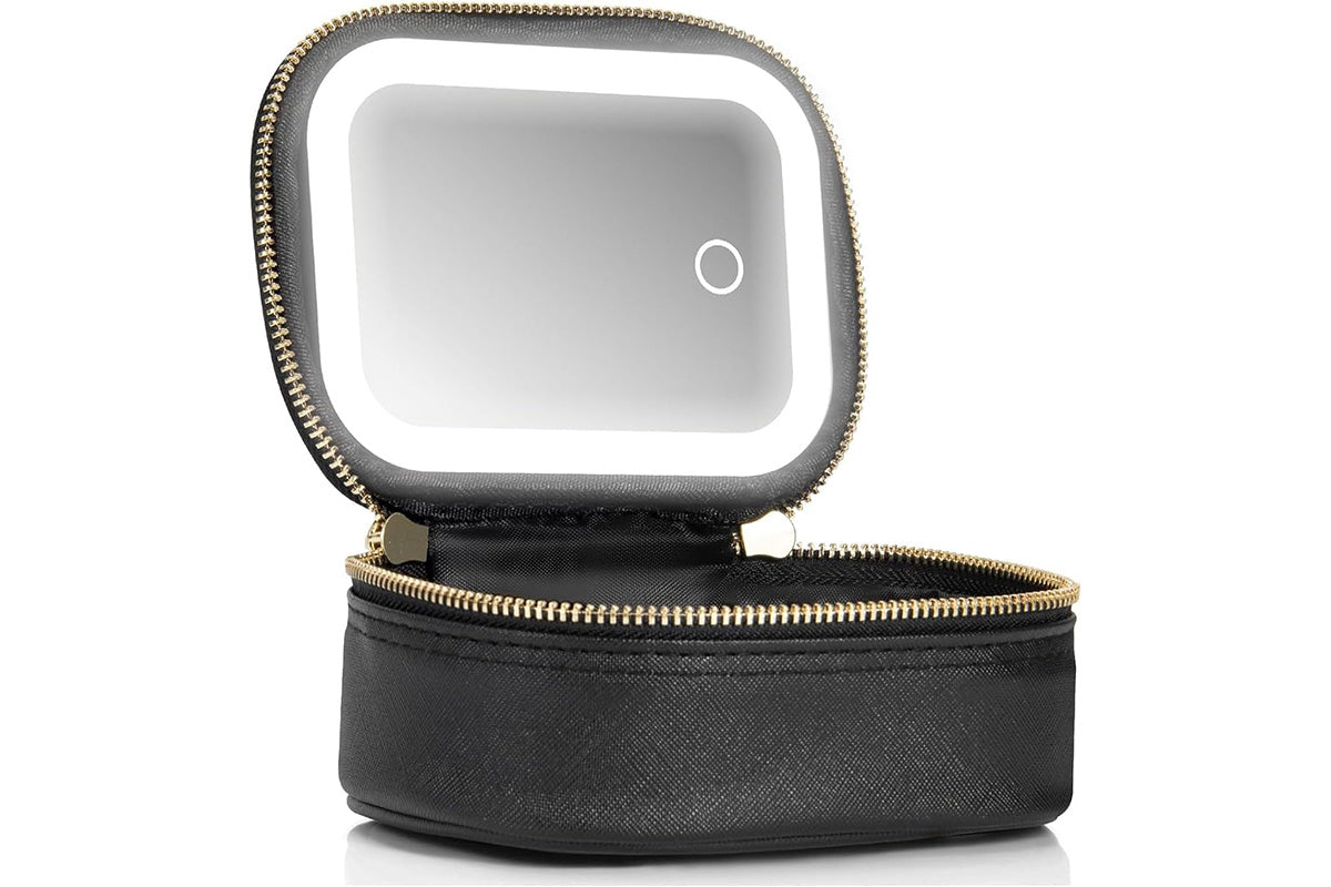 PU Leather Makeup Case Lighted Mirror LED Travel Cosmetic Organizer