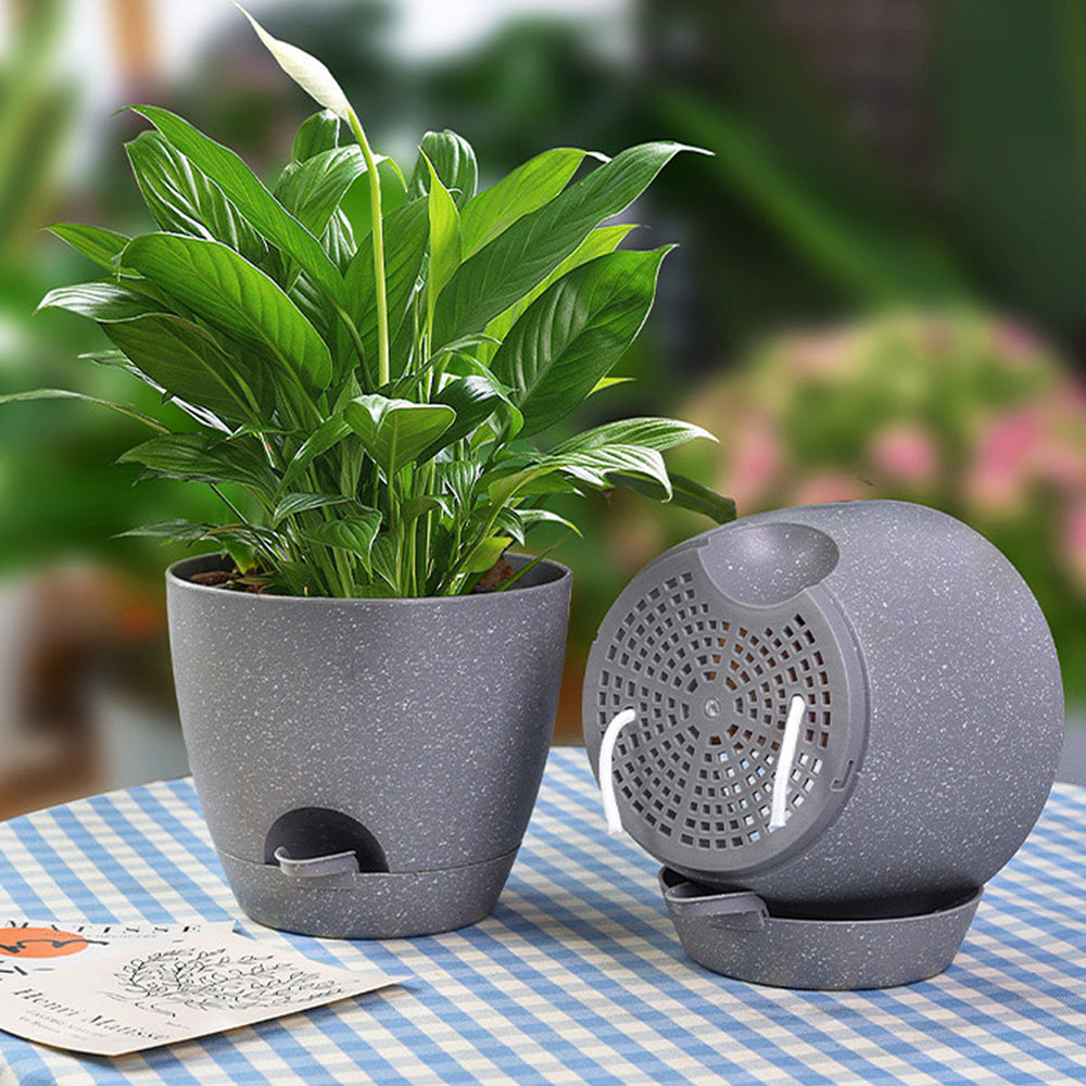 3Pcs Round Self Watering Planters Pot with Drainage Hole and Tray