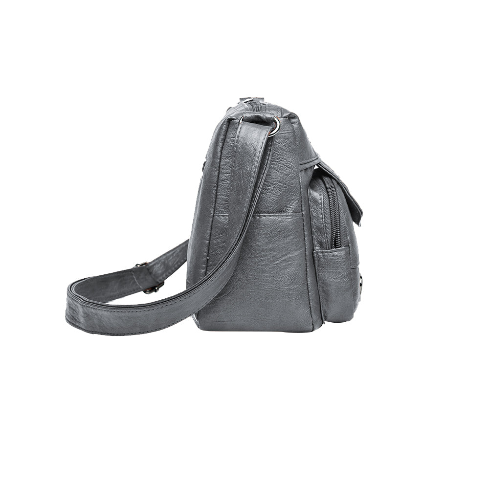 Retro Multi Pockets Crossbody Bag PU Leather Crossbody Shoulder Bag for Women