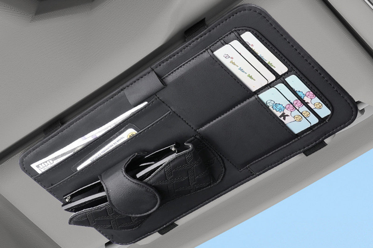 Car Sun Visor Organizer with Card Slots Sunglasses Holder Auto Interior Accessories Storage Holder with Tickets Slots