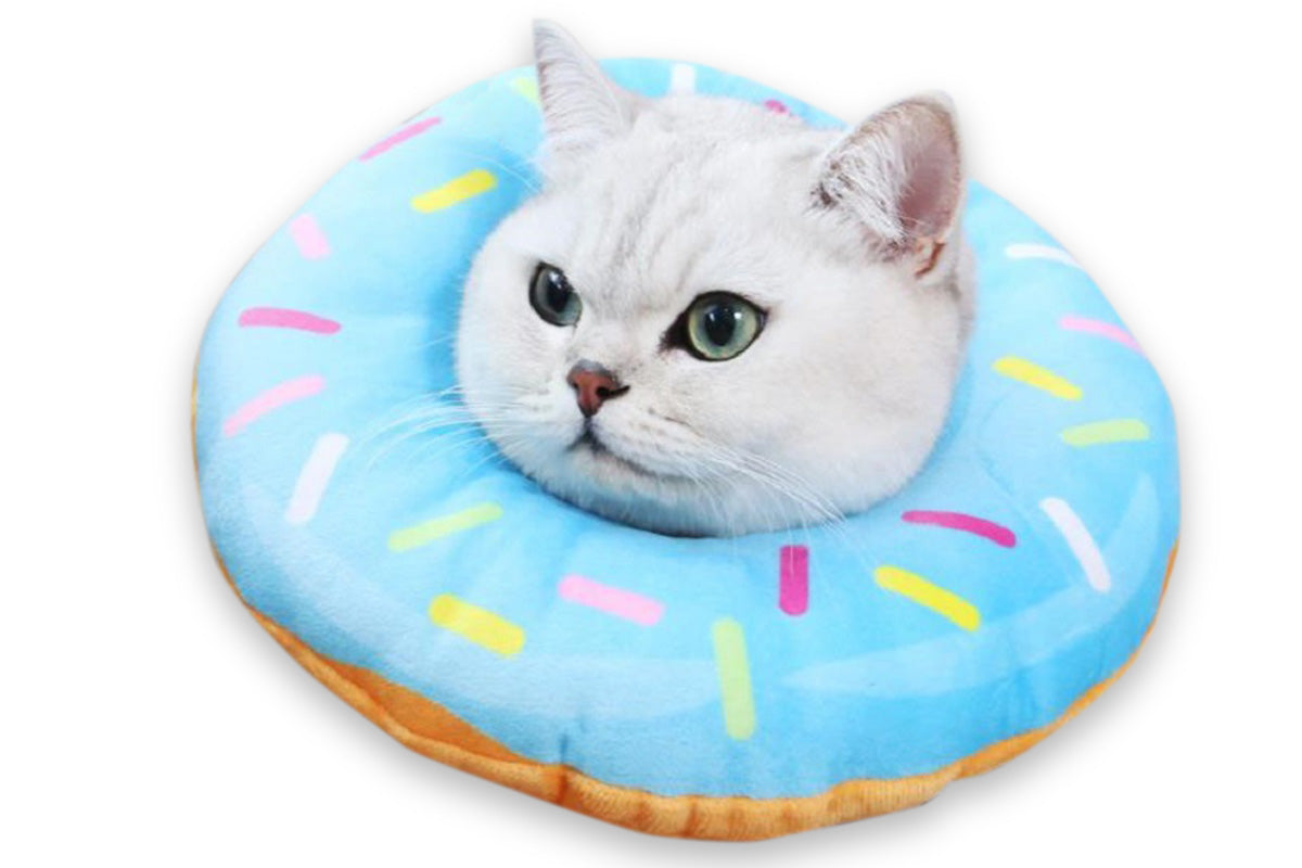 Cat Cone Soft Collar Adjustable Kitten Recovery Cones Cat Donut Collar-Blue
