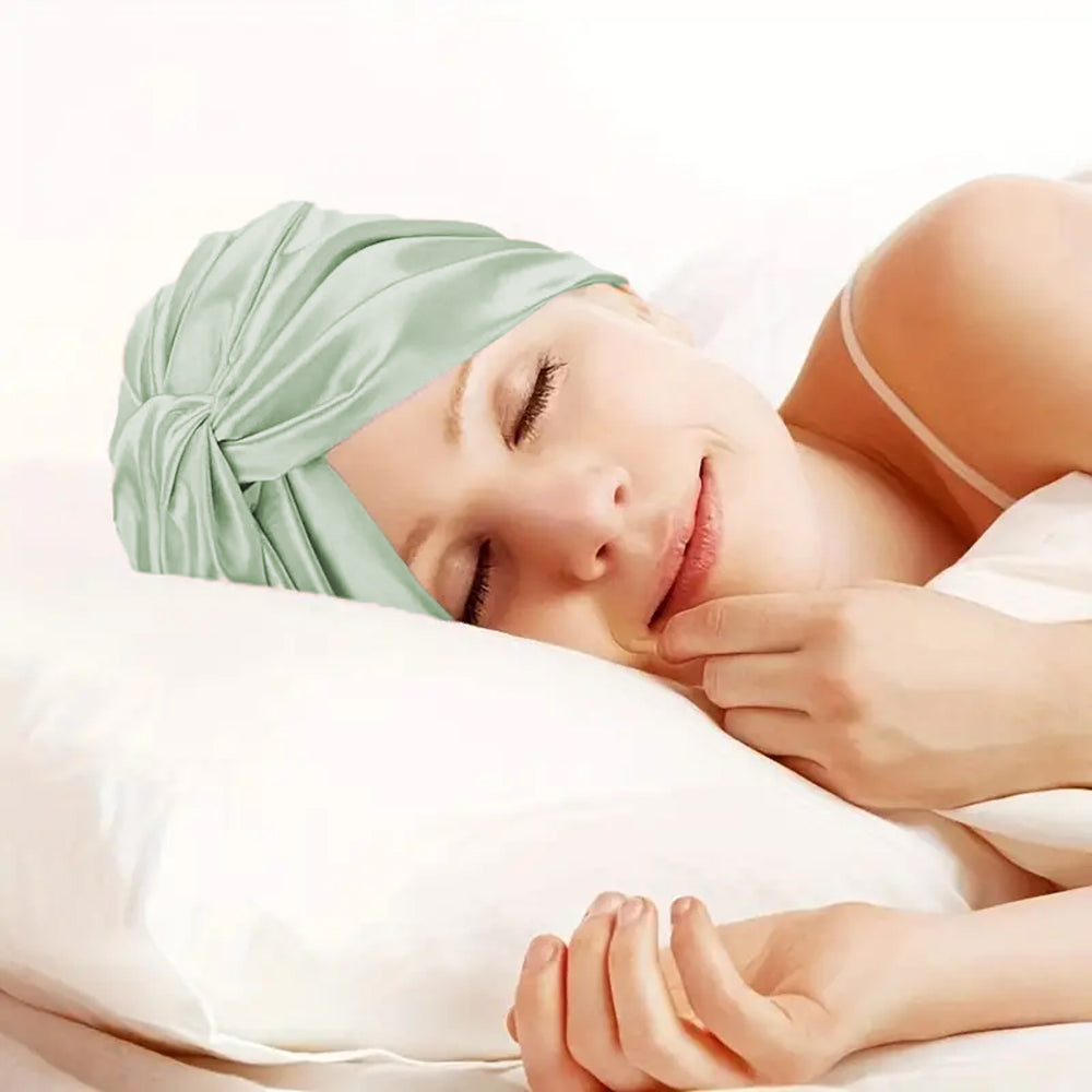 2Pcs Adjustable Double Layer Satin Sleeping Cap Hair Bonnet with Hair Band