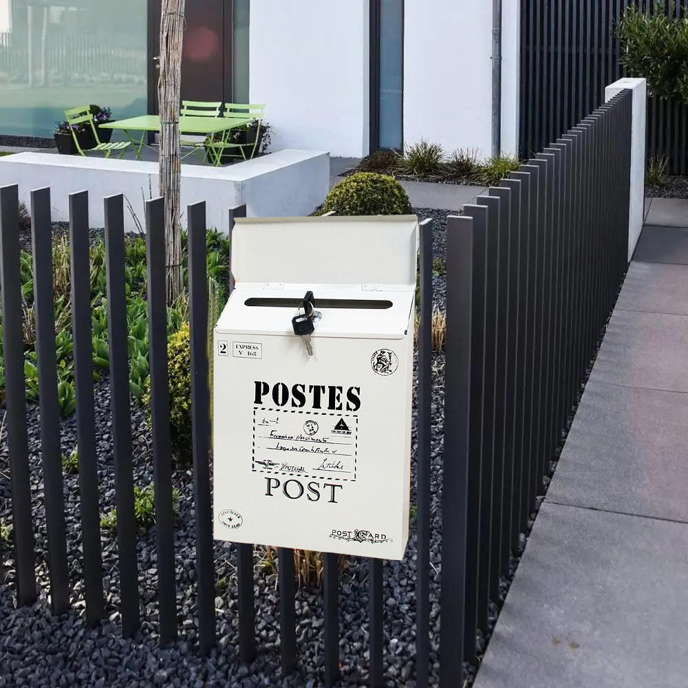 Locking Metal Mailbox Wall Mounted Key Lock Drop Mail Box Pastoral Style