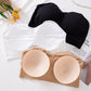 Women Strapless Wirefree Bandeau Bra with Removable Shoulder Straps-Beige
