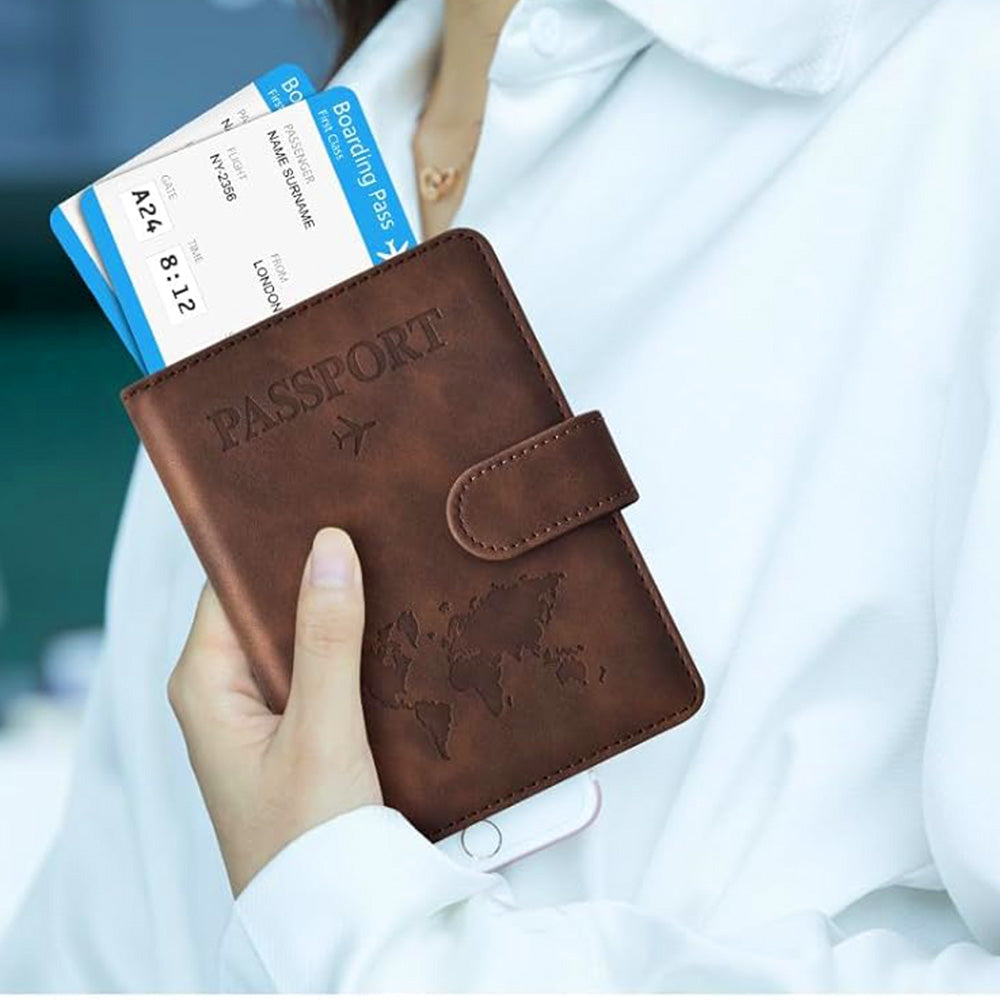 Passport Holder RFID Blocking Leather Cover Wallet With Closure For Travel Essentials