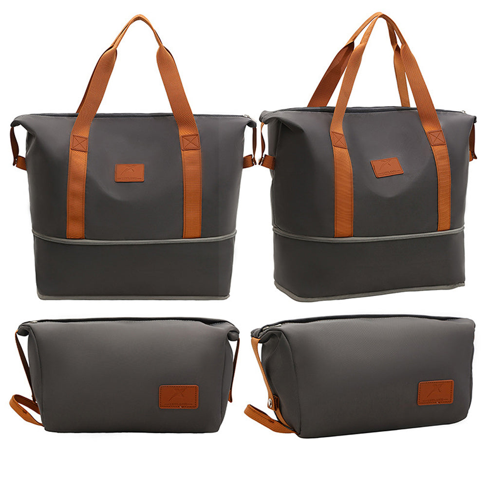 2Pcs Expandable Overnight Travel Duffel Bag Set Weekender Bag with Toiletry Bags