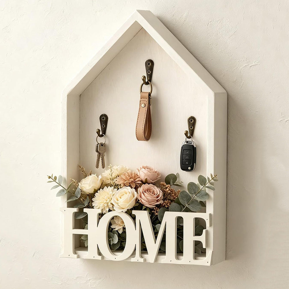 Vintage Key Holder Wall Mount with 3 Metal Hooks Key Rack for Entryway Living Room