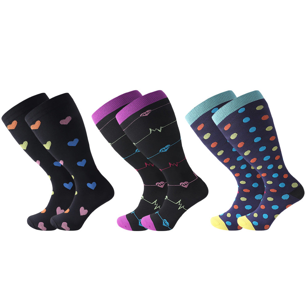 3 Pairs Plus Size Socks for Women Men Knee High Support for Nurses Pregnancy-Style 2