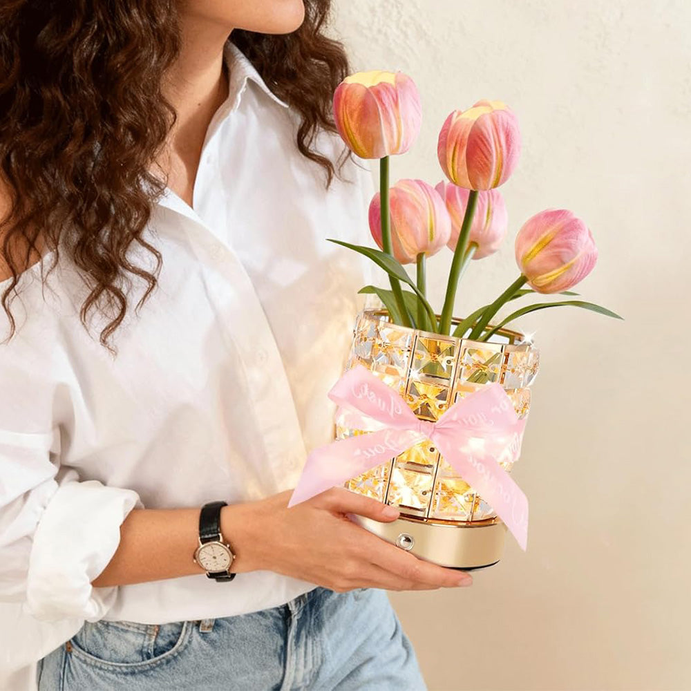 Tulip Flower Lamp Valentine Day Gifts 3 Color Dimming Night Light