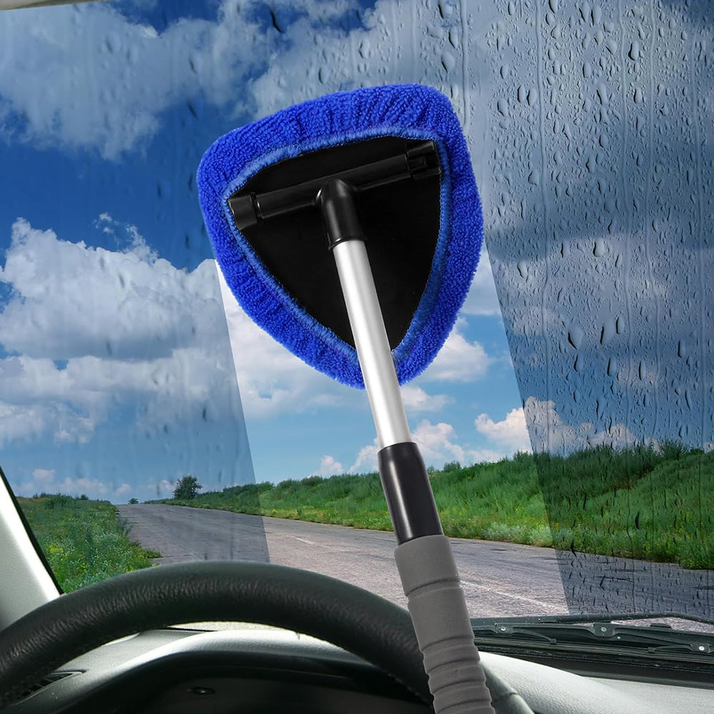 Car Windshield Cleaning Tool with Extendable Handle 4 Reusable Microfiber Pads