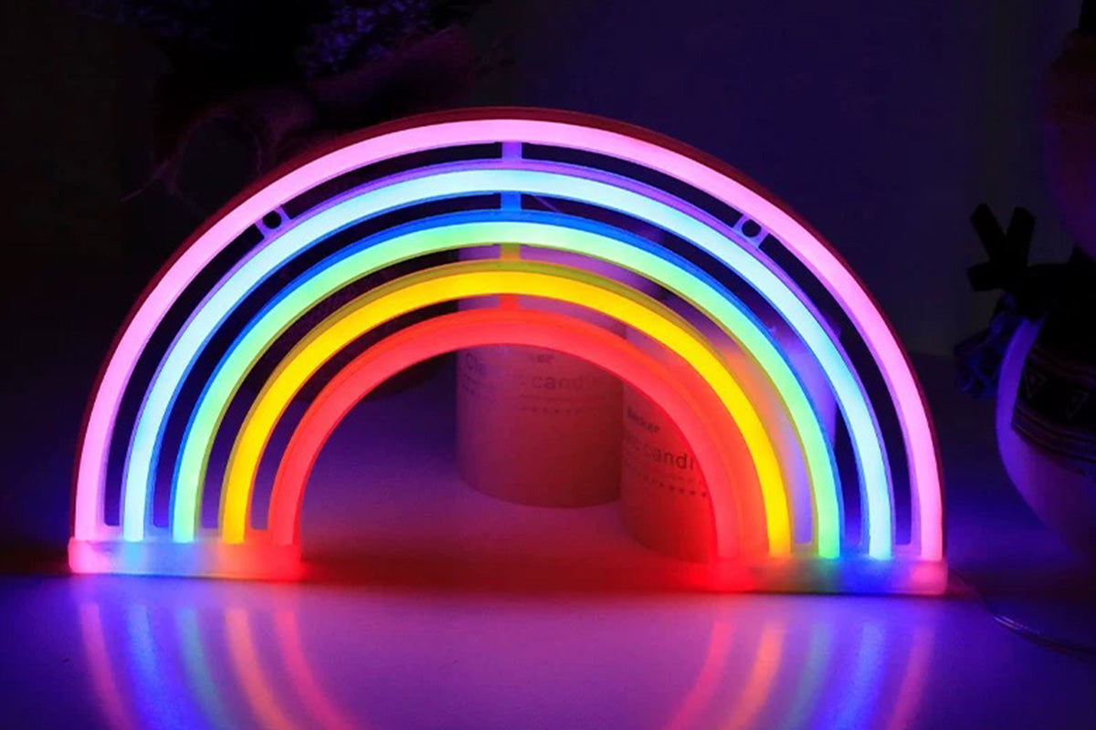 LED Cat Rainbow Neon Sign Lights Bedside Night Light Lamp Bedroom Wall Decoration