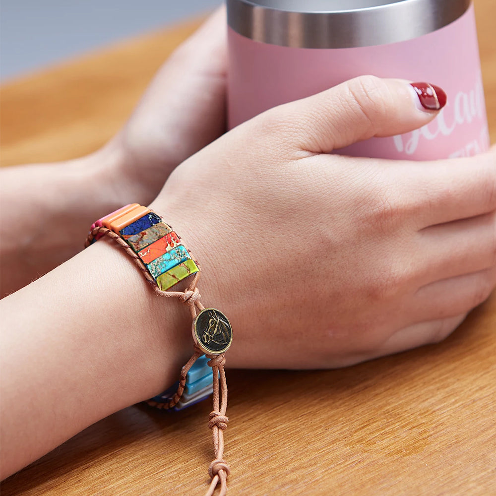 7 Chakra Boho Leather Wrap Bracelet