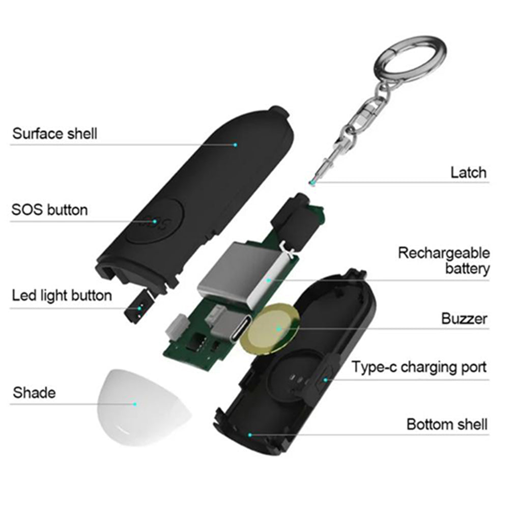 130dB Rechargeable Personal Alarm Keychain with LED Light