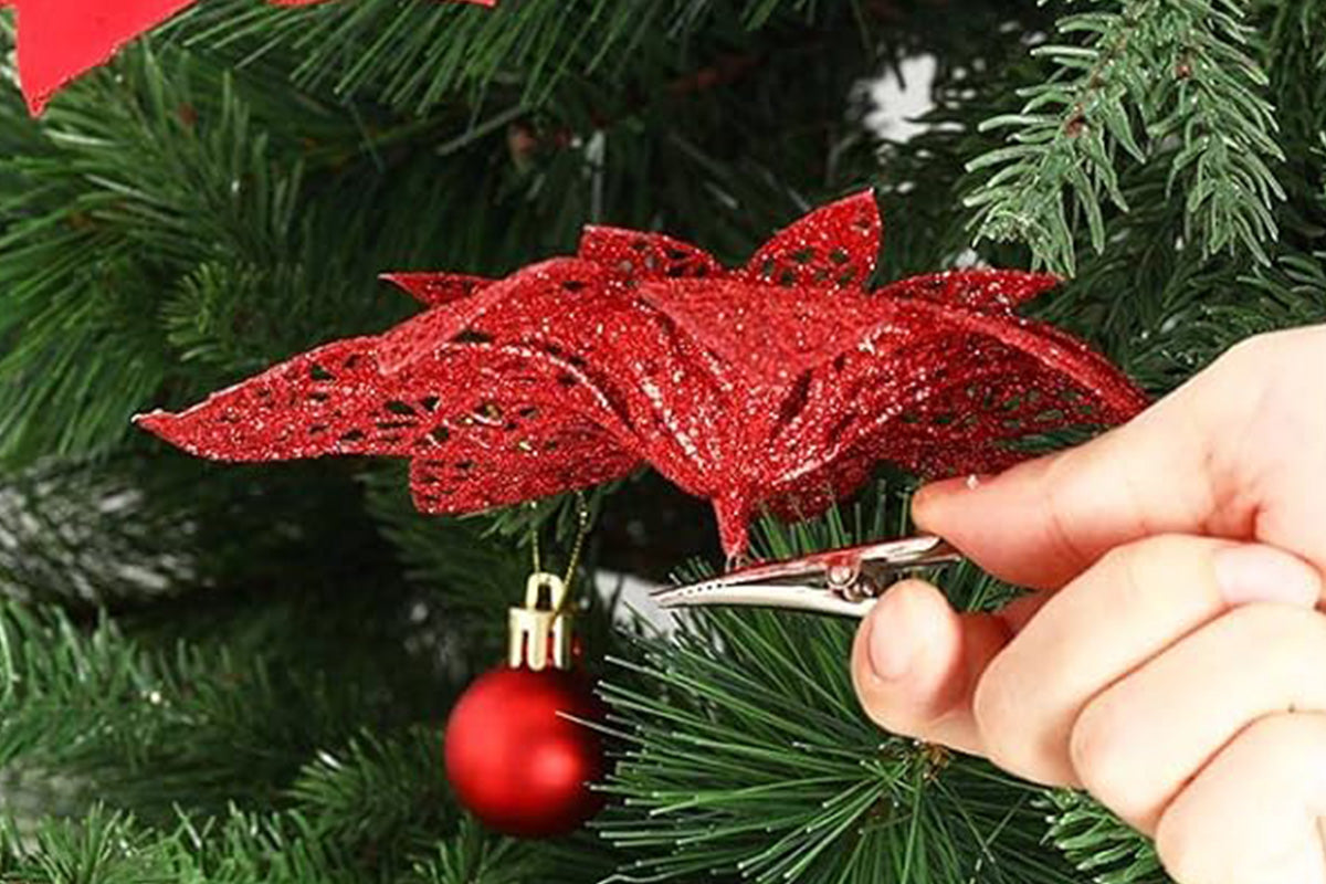 24Pcs Artificial Flowers Christmas Tree Decorations for Wreath Fireplace Stairs