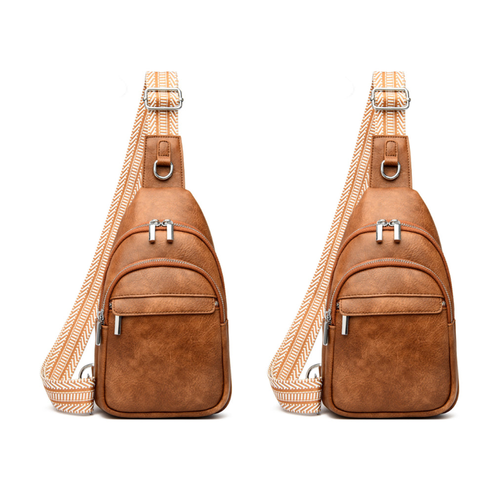 2Pcs PU Leather Sling Belt Chest Bag